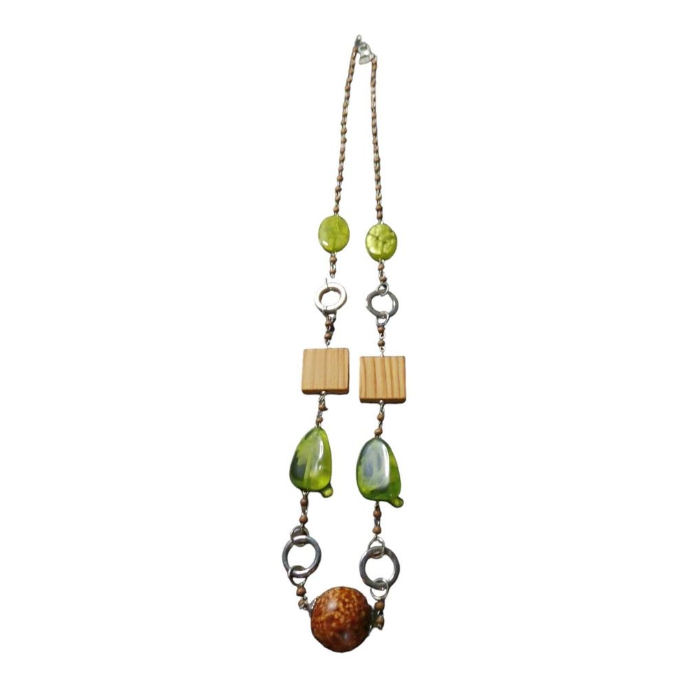 Vintage Brown/Green/Silver/Wood Necklace